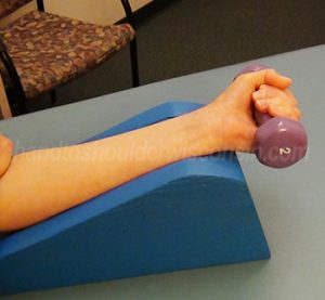 Two pound weight is used to aid in wrist strengthening treatments